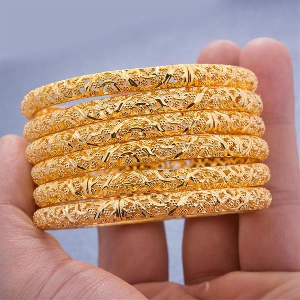 24k 6 peças cor dourada dubai índia pulseiras para mulheres pulseiras de noiva africanas joias de casamento presentes bangle330q