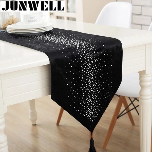 Corredor de mesa Junwell Moda Moderno Corredor de mesa Passando diamante 2 camadas Toalha de mesa com borlas Cutwork bordado corredor de mesa 231019