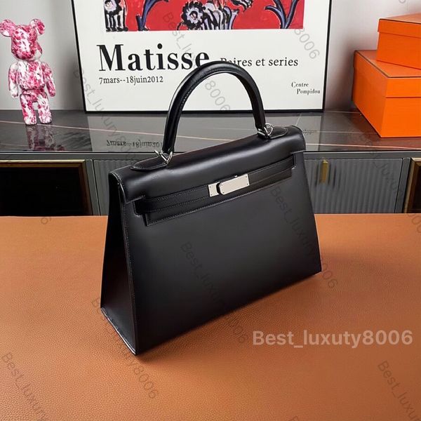 Borsa tote Borsa a mano firmata Borsa a tracolla 32 cm semi-fatta a mano adotta borsa per pendolari hardware placcata oro 22 carati in pelle box importata con filo di cera d'api francese