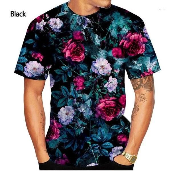 Camisetas masculinas 2023 Flores 3D T-shirt Moda Verão Casual Manga Curta Crewneck Camisa Top