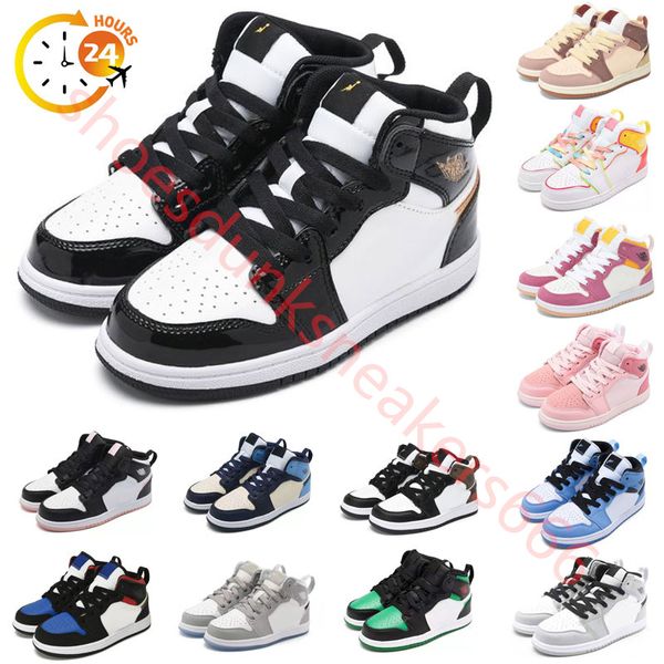 KID basket Jumpman 1 High OG 1s Bambini giovani ragazze Ragazzi rosa Palomino Hyper Royal argentato Designer Cestini per bambini neonati Sneakers scarpe da ginnastica scarpe 24-37