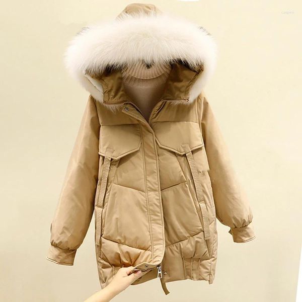 Frauen Daunen Baumwolle Gepolstert Plus Größe Winter Große Pelz Lange Jacke Frauen Lose Tasche Warme Mit Kapuze Parka Mantel