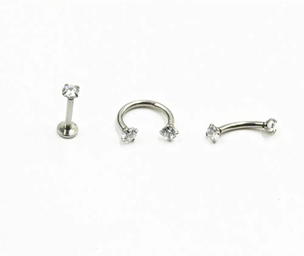 Stud spedizione gratuita LOT50pcs 16g piercing gioielli per il corpo -CZ brillante labbro labret anello orecchio elica bar labbro sopracciglio piercing al naso rotondo CZ 231020