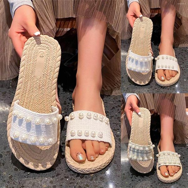 Terlik Bayanlar Yaz Moda Taze Ekose Basit Dışarısı Dışarıda Giyim Kadınlar İçin Düz Alt Büyük Sandal Topuklular Glitter Sandalet