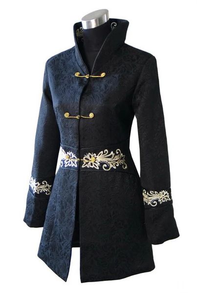 Женское полушерстяное черное китайское женское зимнее хлопковое пальто, длинная тонкая толстая куртка на пуговицах, винтажный костюм Тан, размер верха S M L XL XXL XXXL 2255 231019