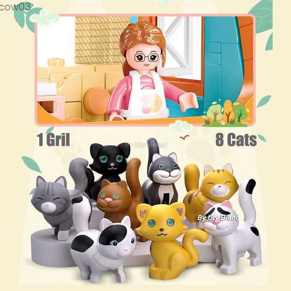 Blocchi Sluban Friends City Cat Hotel Set Ragazza A-Frame Pet House Appartamento Giardino Villa Sakura Albero Building Blocks Animale Giocattolo Regalo per bambini R231020