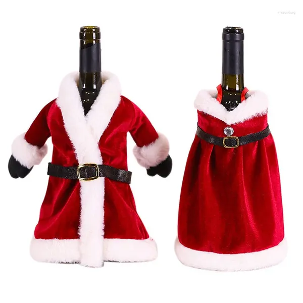 Decorações de natal vestido garrafa de vinho capa roupas de natal saia decoração saco de armazenamento champanhe jantar festa mesa decoração para casa