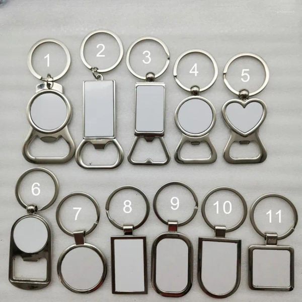 Chaveiros 100 pcs transferência térmica em branco metal chaveiro abridor de garrafa chaveiro festa de casamento presentes para convidados carro chaveiro ornamento