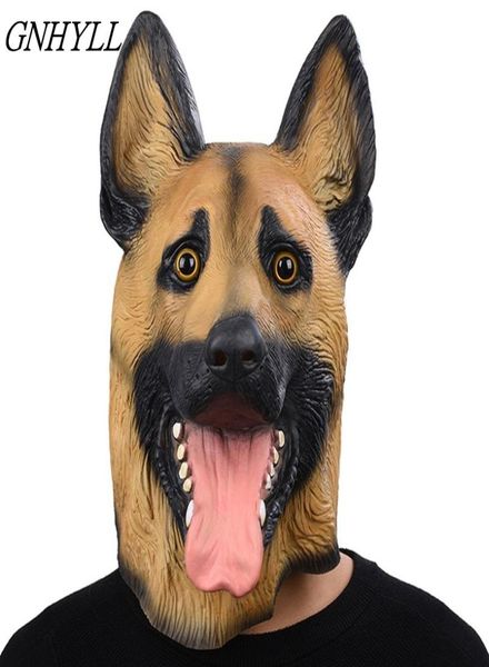Maschera per cani Testa Maschera a pieno facciale Halloween Masquerade Fancy Dress Party Costume Cosplay Polizia Animale Pastore tedesco Maschera in lattice T205674237