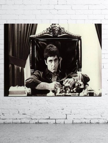 AL PACINO SCARFACE Poster del film Decorazione della casa Pittura a olio su tela in bianco e nero Pop Art Immagini a parete Soggiorno Decorazioni per la casa7303430