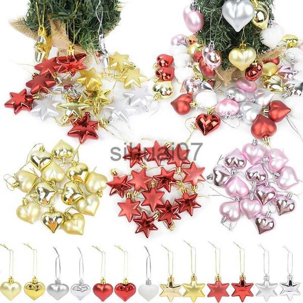 Decorações de Natal 12pcs plástico coração estrela ornamento para decoração de árvore de Natal vermelho ouro prata bolas de Natal para decoração de Natal decoração de ano novo x1020