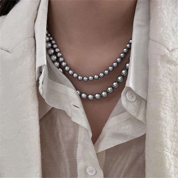 Ketten XIALUOKE Graue Perlenkette Temperament Einfaches Design Modekragen Braut Schlüsselbeinkette Damenschmuck