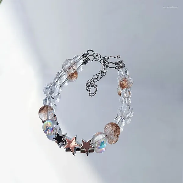 Link pulseiras estrela y2k para mulheres núcleo de fadas marrom claro vidro grânulo festa simples bonito kawaii jóias presentes da menina