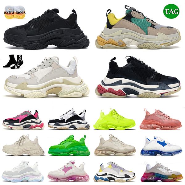 Designer Paris 17FW Triple S Uomo Donna Scarpe casual sneakers piattaforma Tan suola trasparente nero bianco grigio rosso rosa blu Royal Neon Green scarpe da ginnastica sportive 36-45