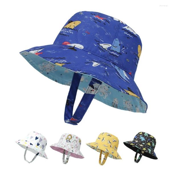 Berretti Berretto da pesca per bambini Cappello estivo per bambini Cappello da pescatore Panama a doppia faccia Stampa di cartoni animati per esterni Berretti da pescatore Bob da viaggio per bambini