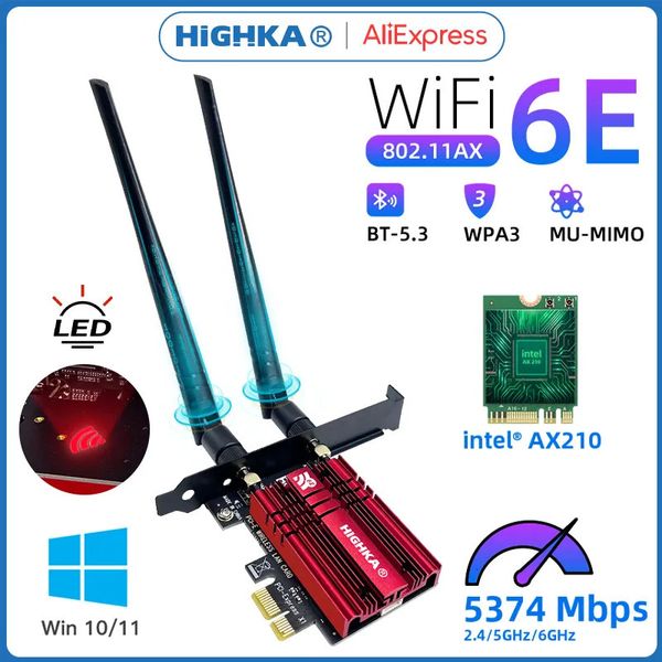 Wi Fi Finder 5374Mbps 6E PCIe Scheda di rete wireless 5G 6Ghz Adattatore WiFi Bluetooth 5 3 PCI Express 802 11AX Intel AX210 PC 231019