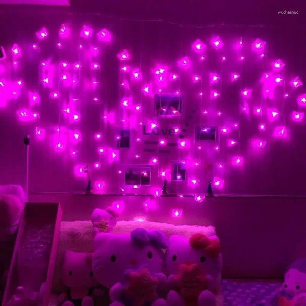 Cordas 2m 1.5m 220v LED Natal Rosa Coração Garland Light String Fada Amor Forma Cortina Luzes para Decoração de Ano de Casamento de Feriado
