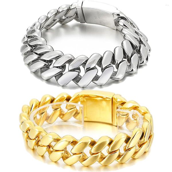 Link pulseiras 20mm de largura pulseira masculina curb cubana ouro/prata cor 316l aço inoxidável pulseira masculino meninos legal jóias