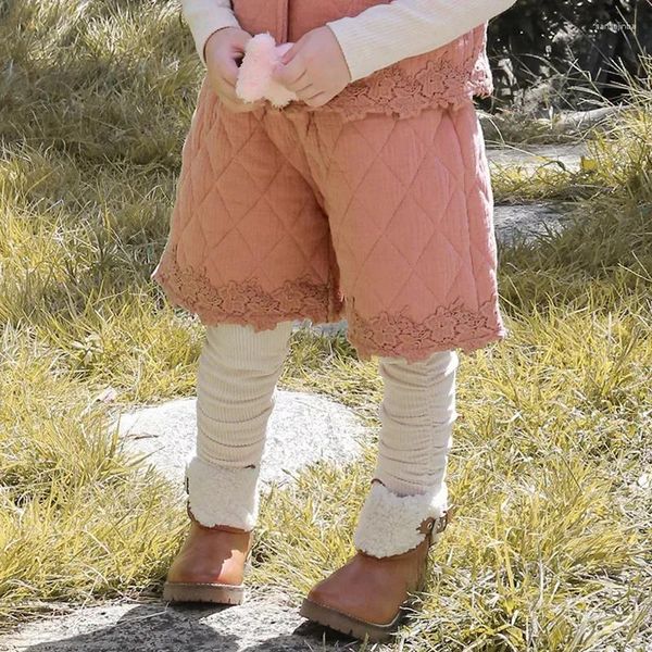 Hosen Casual Winter Baby Shorts Rosa Beige Blumendruck Plaid Hohe Taille Hosen Innen Baumwolle Warme Kinder Outwears