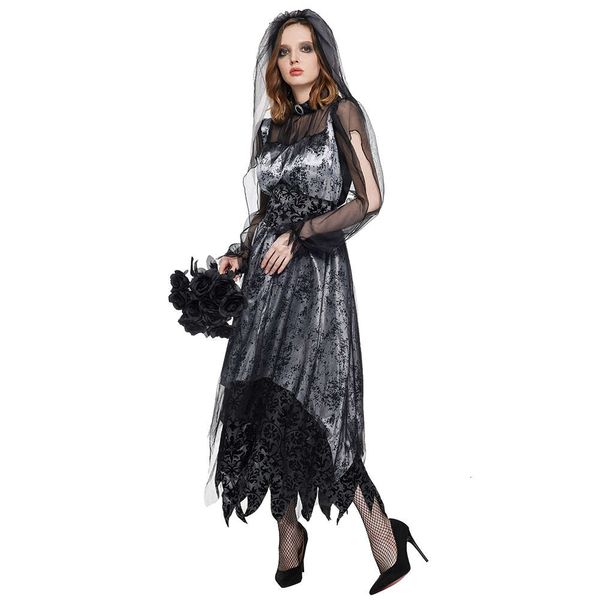 Косплей Eraspooky, новый костюм на Хэллоуин для женщин, призрак, зомби, невеста, средневековое готическое черное платье, Пасхальное карнавальное вечерние косплей
