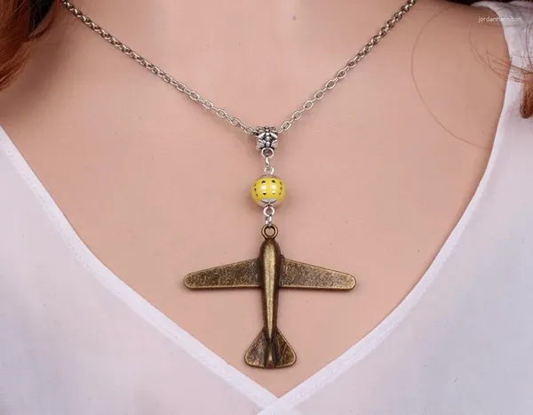 Anhänger Halsketten Flugzeug Flugzeug Halskette Vintage Bronze Charme Halsband Kragen Acryl Perle Aussage Frauen Schmuck Geschenke DIY B319