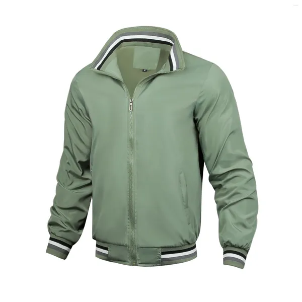 Jaquetas masculinas outono jaqueta dupla camada suporte pescoço zíper outerwear à prova de vento casual esporte solto casaco