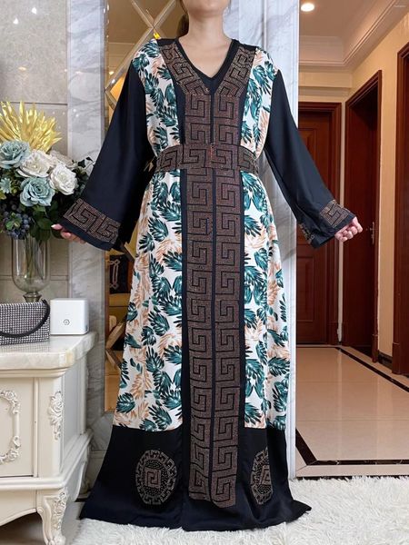 Ethnische Kleidung Afrikanischer Herbst Abaya für Frauen Dubai Islamisches Kleid Patchwork Stoff Diamanten Langarm Arabische muslimische Abendparty