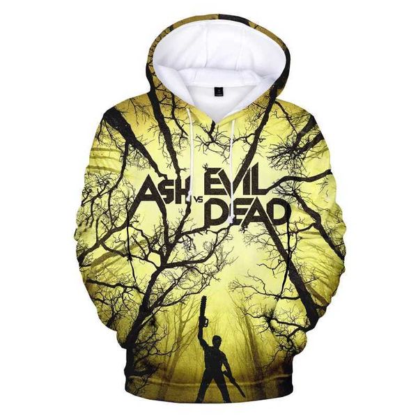 Felpe con cappuccio da uomo Felpe 2021 Film horror Ash VS Evil Dead Felpe con stampa 3D Uomo Donna Felpa Horror Harajuku Hip Hop Halloween Felpe con cappuccio 2XS-5XLL231020