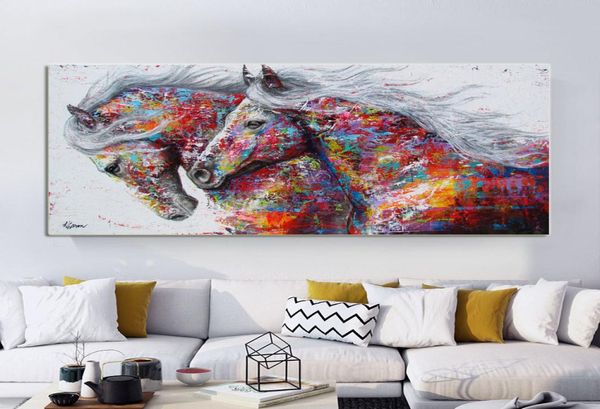 SELBSTLOS Tierkunst Zwei laufende Pferde Leinwandgemälde Wandkunst Bilder für Wohnzimmer Moderne abstrakte Kunstdrucke Poster6188378