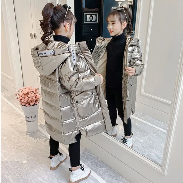 Para baixo casaco 2023 inverno russo jaqueta de algodão para meninas impermeável brilhante quente 5-14years adolescente com capuz engrossar casaco crianças parka snowsuit 231020