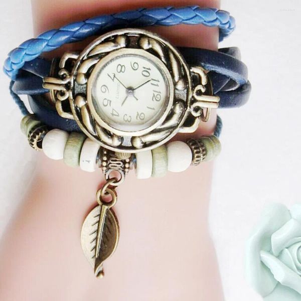 Orologi da polso 2023 Orologio da donna elegante con cinturino avvolto in pelle vintage con ciondolo a forma di foglia Reloj De Mujer