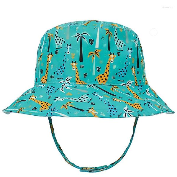 Береты, детская летняя пляжная шляпа с большими полями и завязками от солнца, с узором жирафа, дышащий праздничный уличный аксессуар для мальчиков и девочек