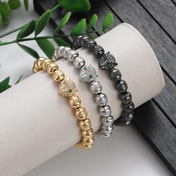 Strang Charm Micro Pave Grün CZ Leopardenkopf Herren Armband Hochwertiger Edelstahl Handgefertigter Schmuck Geschenk Paar Verstellbare Armreifen