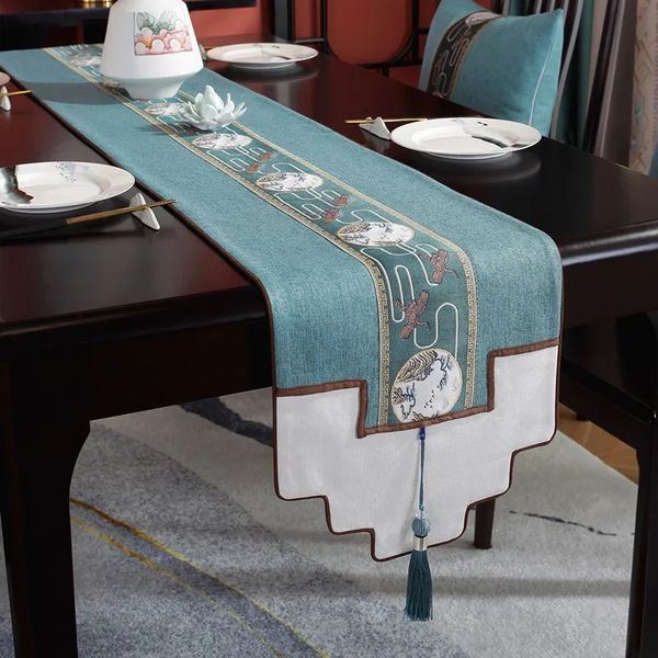 Tischläufer im chinesischen Stil, Retro-Tischfahne, hochwertige Tischdecke und Teetischdecke, Tischläufer aus Jacquard-Stricktischfahne mit Fransen, 231019