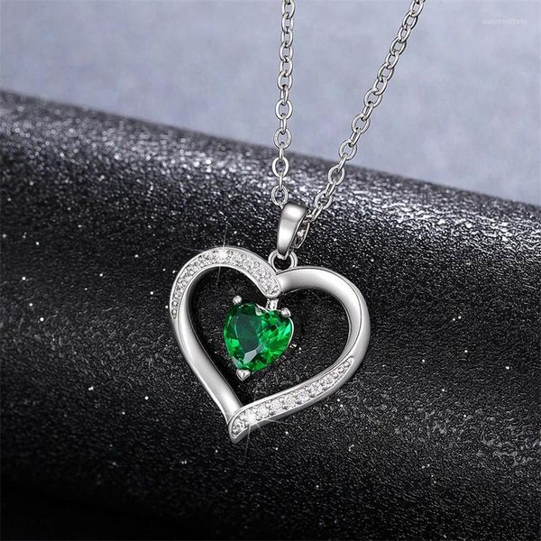 Collane con ciondolo CAOSHI Collana estetica a forma di cuore per le donne Gioielli da cerimonia di fidanzamento alla moda con cristalli di zirconi verde brillante