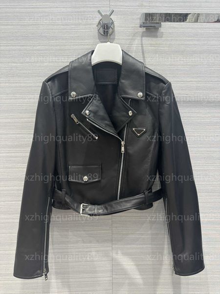 Jaqueta de couro feminina topo luxo lazer manga comprida lapela fino bonito senhora curto casaco da motocicleta designer jaquetas das mulheres