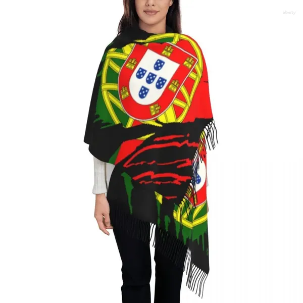 Ethnische Kleidung, stilvoller Schal mit Vintage-Flagge von Portugal, Quaste, Damen, Winter, Herbst, warm, Schal, Wickeltuch, Damen, portugiesischer Stolz