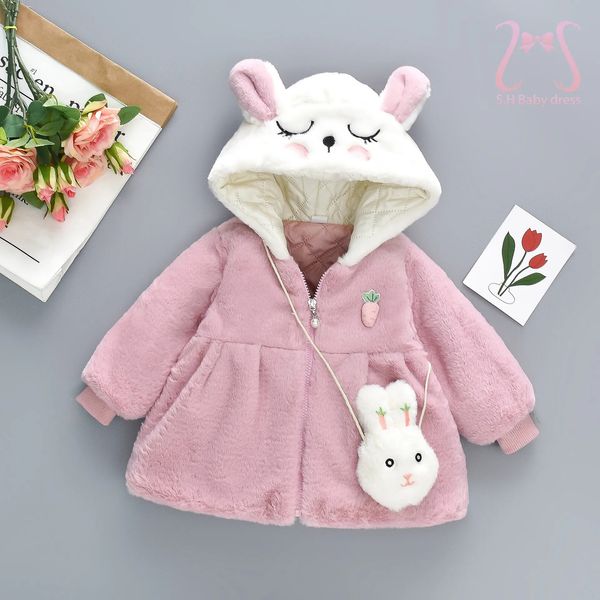 Casaco 2 Pçs/set Bonito Orelha de Coelho Para Bebê Menina Inverno Quente Engrossar Crianças Jaqueta Tendência Adorável Criança Algodão Casaco Criança Roupas Casaco 231020