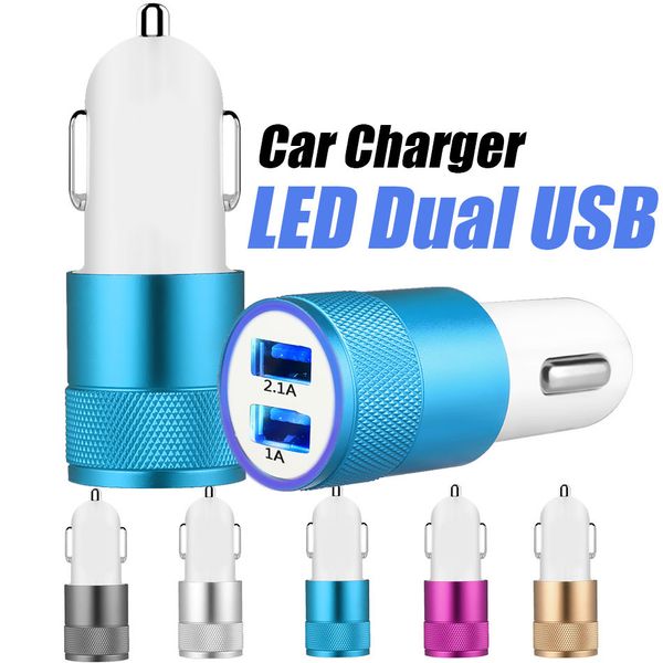 MARCA NOKOKO Caricabatteria da auto Adattatore da viaggio in metallo 2 porte Adattatore USB Micro USB colorato per auto per Samsung Note 8 Iphone 7 Pacchetto OPP LL