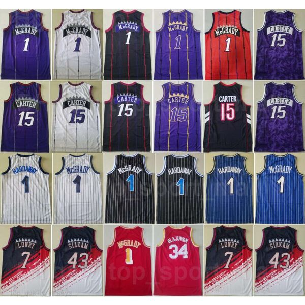 Vintage Basquete Penny Hardaway Vintage Jerseys Tracy McGrady 1 Vince Carter 15 Retro Fãs Esportivos Respirável Preto Branco Azul Roxo Vermelho Equipe Top Uniforme