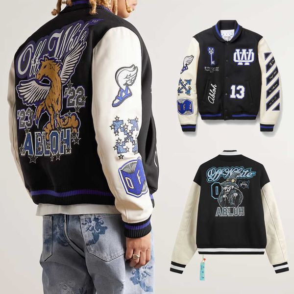 Off Heavy Industry Stickerei + Hot Diamond Bead Binding Craft Jacke Baseball Herren Cardigan Mantel