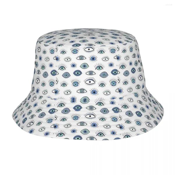 Berets na moda mau olho bob chapéus mulher dobrável ao ar livre geométrico preto nazar amuleto boho pescador bonés verão headwear