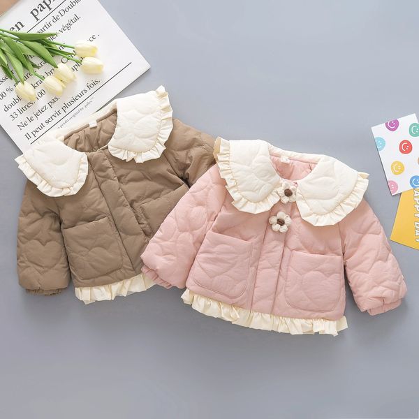 Jaqueta de algodão de inverno para meninas, jaqueta quente e grossa de 0-3 anos com gola de boneca, casaco de inverno 231020
