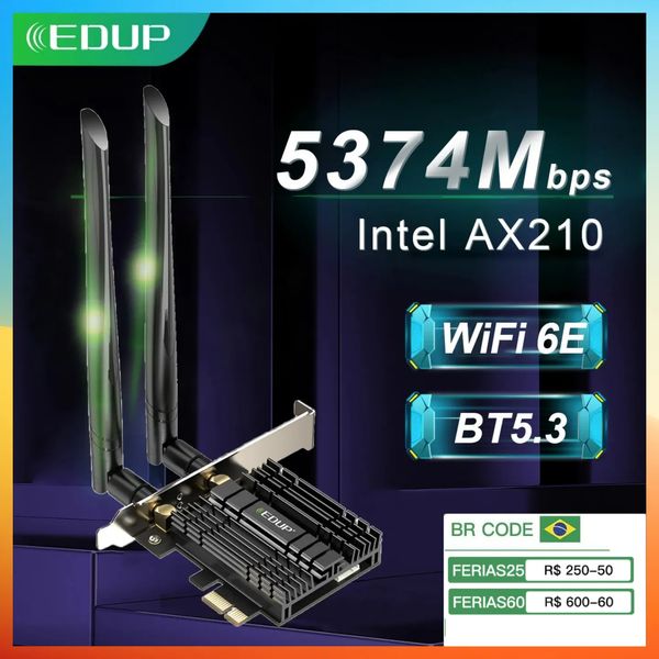 Localizadores de Wi Fi EDUP WiFi6E Intel AX210 PCIE Adaptador WiFi 5374Mbps Bluetooth5 3 Placa de rede 2 4G 5G 6GHz PCI Express 802 11AX com MU MIMO 231019