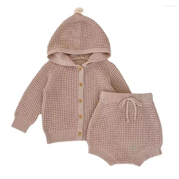 Giubbotti Autunno Inverno Bambino Maglioni caldi in maglia 0-3 anni Ragazzo Ragazza Felpe con cappuccio Cardigan Top Colore puro Bambino Bloomer Pantaloncini Abbigliamento infantile