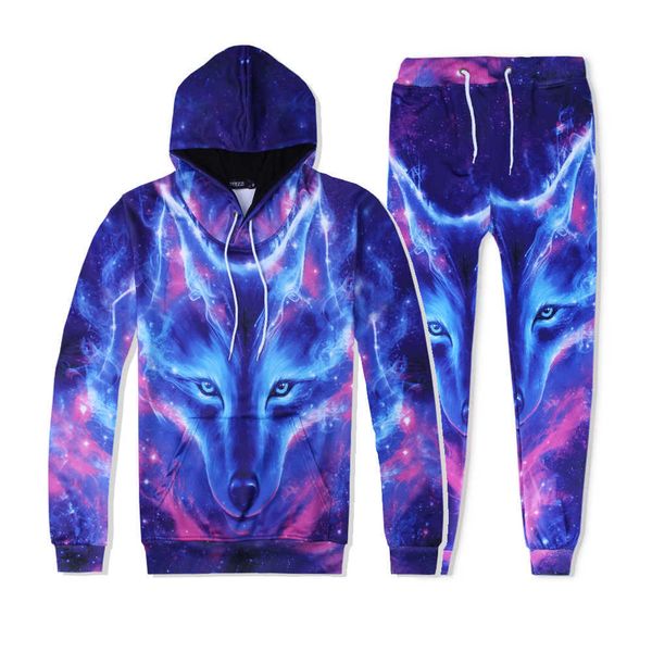 Relâmpago roxo lobo primavera outono inverno impressão 3d bf cabeça de raposa suéter com capuz estrela céu tigre vestido de casal esportivo