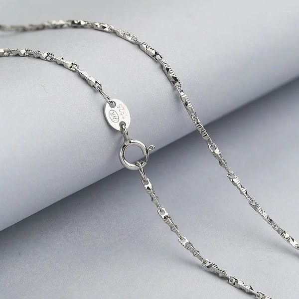 Ketten Sterling Silber Halskette für Frauen Samenkette gravierte Streifen 16 Zoll 925 Mädchenschmuck