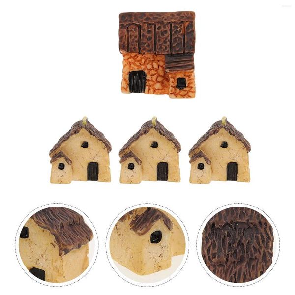 Decorações de jardim 4 peças casa de pedra em miniatura resina vila de fadas miniaturas estatuetas de casa de campo para jardim pátio decoração pote terra (