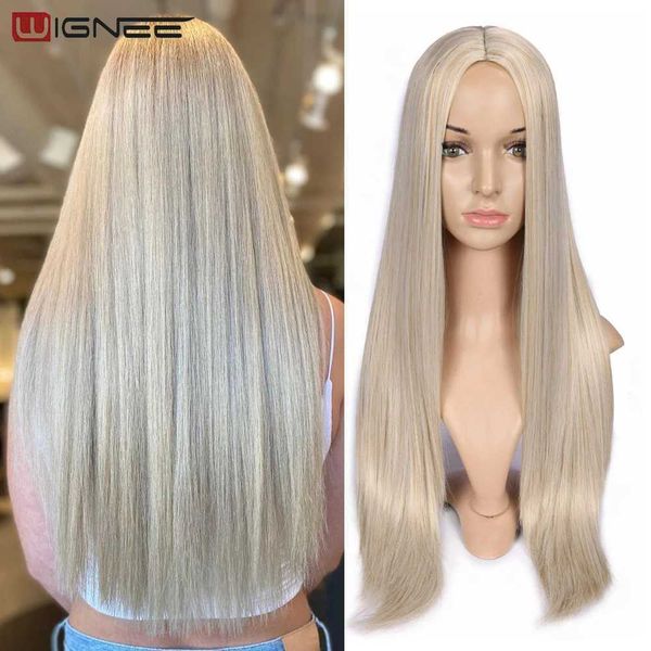 Parrucche sintetiche Wignee Parrucca lunga diritta naturale Bionda Parte centrale Cosplay Party Lolita Parrucche sintetiche per donna Fibra resistente al calore 230227