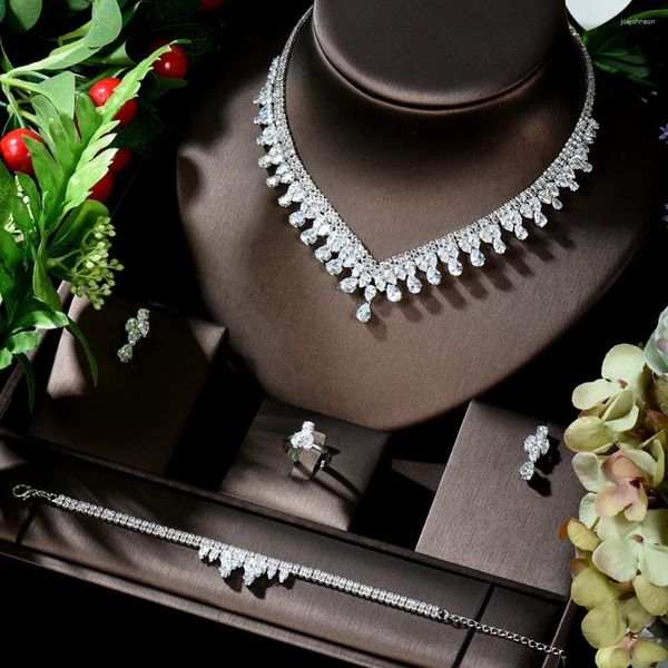 Комплект ожерелья и серег HIBRIDE, красивые серьги с каплями воды, блестящие серьги с кубическим цирконом, женские свадебные украшения в Дубае для подарков, Bijoux N-869